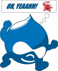 Drupal logo mascot with the caption Oh, Yeah!