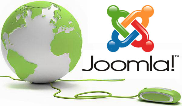 Joomla logo with a globe and computer mouse